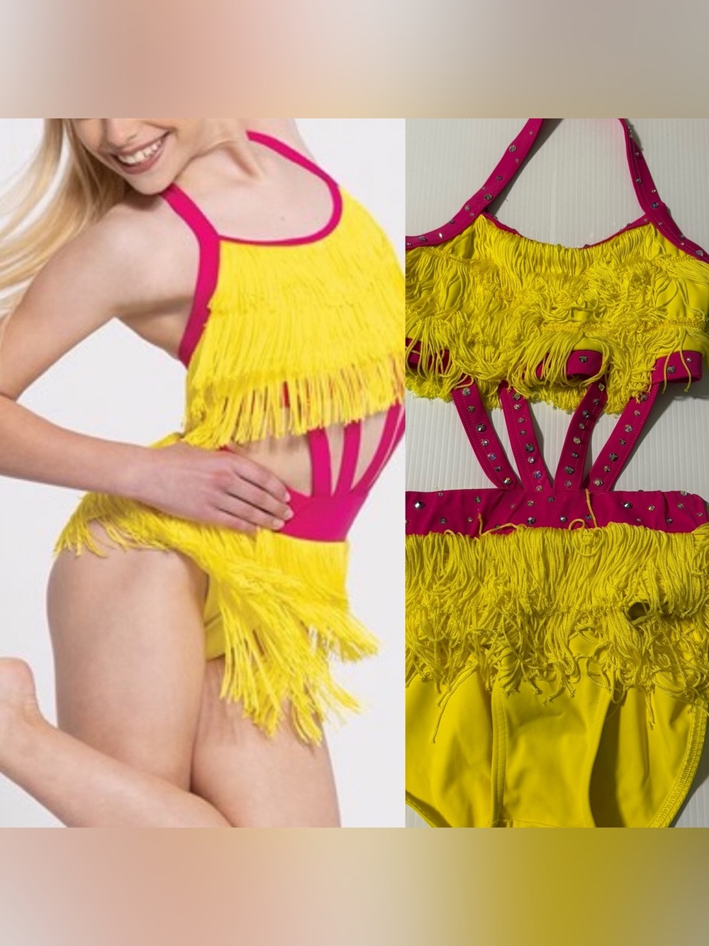 Weissman Elite Dance costume yellow fringe Work custom D11462 LC-large child